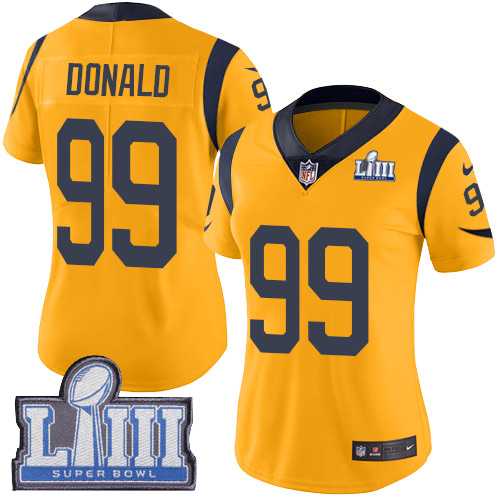 Women Nike Rams 99 Aaron Donald Gold 2019 Super Bowl LIII Color Rush Limited Jersey,We sell and wholesale Women Nike Rams 99 Aaron Donald Gold 2019 Super Bowl LIII Color Rush Limited Jersey on line form chian!